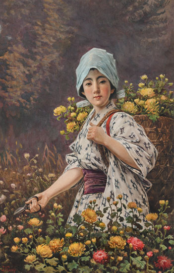 笠木治郎吉《花を摘む少女》1897-1912年 / 水彩