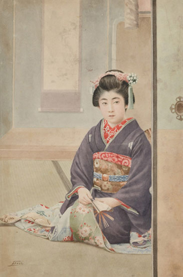 作者不詳《客を迎える少女》1901-1912年 / 紙・水彩