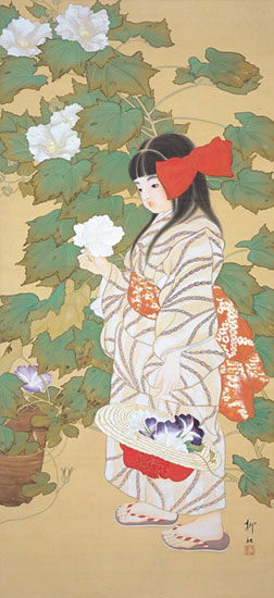 作者不詳《夏苑の少女》1912-1926年 / 絹本彩色