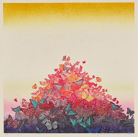 《蝶たち－集う》Butterfly Gathering　1977年　木版・亜鉛凸版／紙	