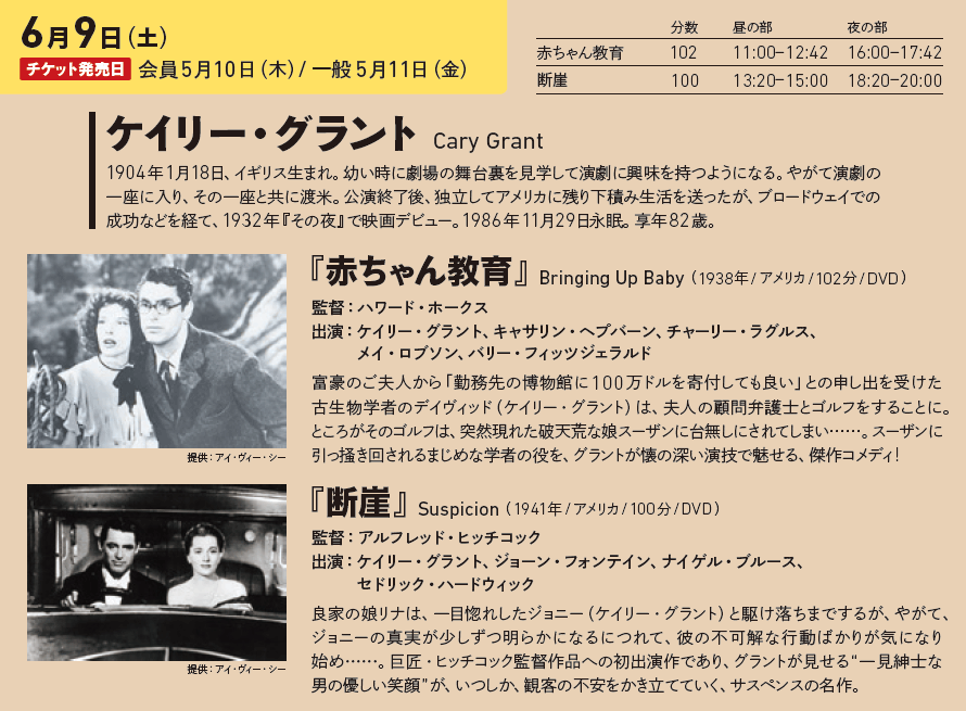 世界の名優　ケイリー・グラント『赤ちゃん教育』『断崖』